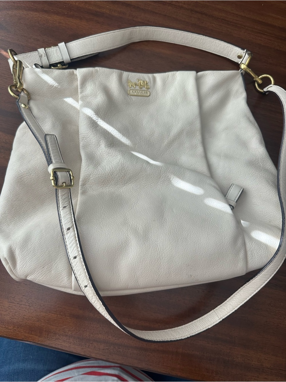 Coach Madison Isabelle Cream Milk Pebbled Leather Hobo Shoulder Bag 21224